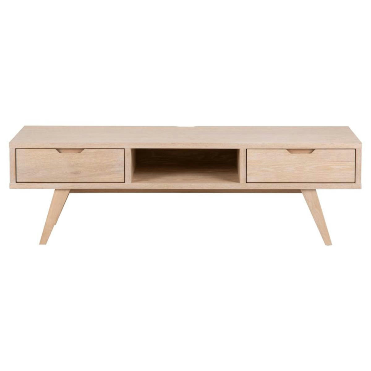 LINA - Meuble TV 150cm en bois clair 2 tiroirs 1 niche