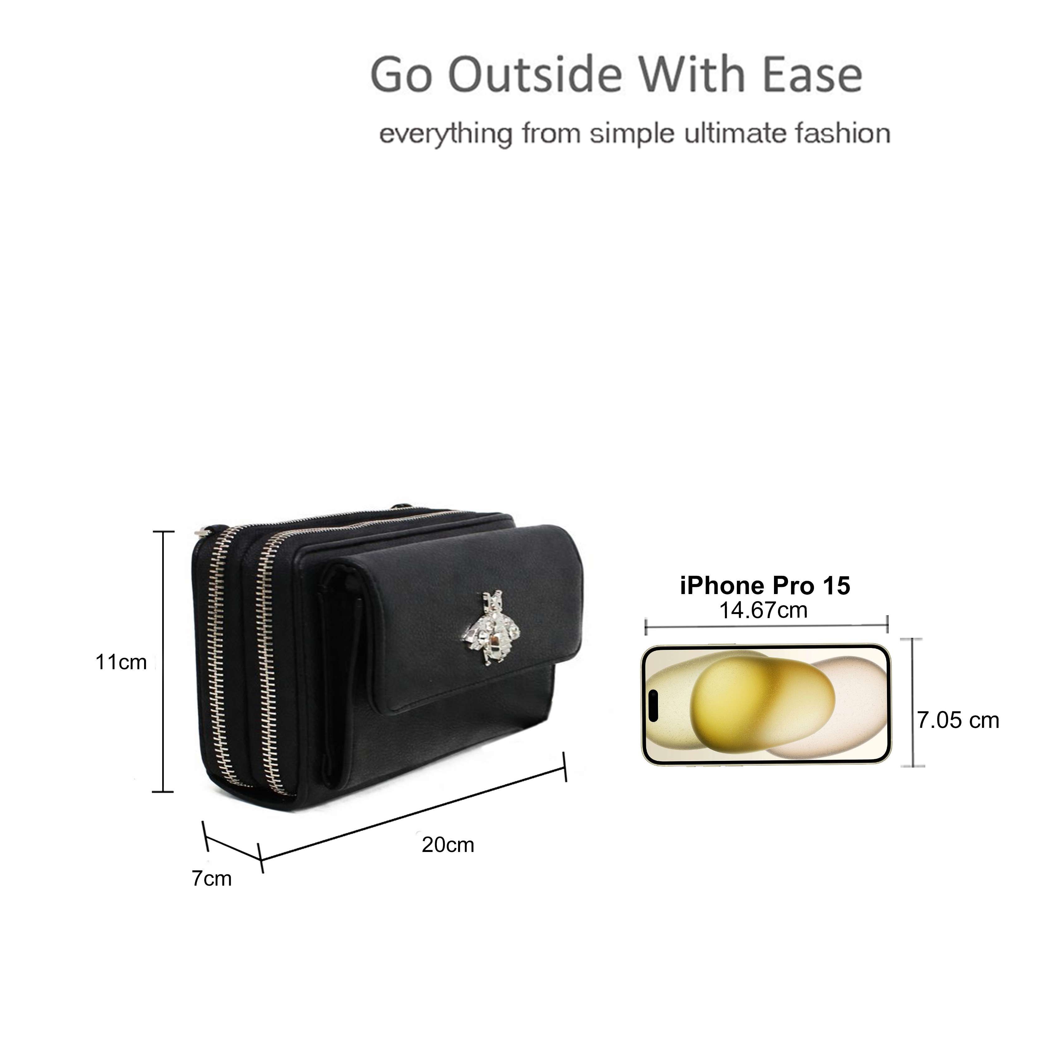 Kitise Multi Compartments Bee Detail Wallet Bag Crossbody Handbag