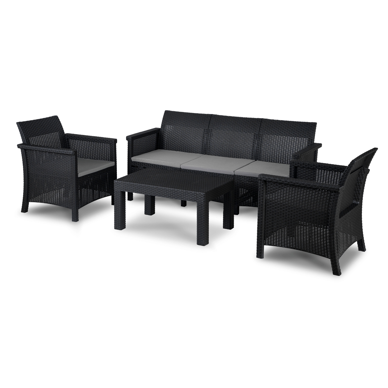Zestaw Ogrodowy Sofa 3os 2 Fotele Stolik Kawowy Technorattan Czarny Taras