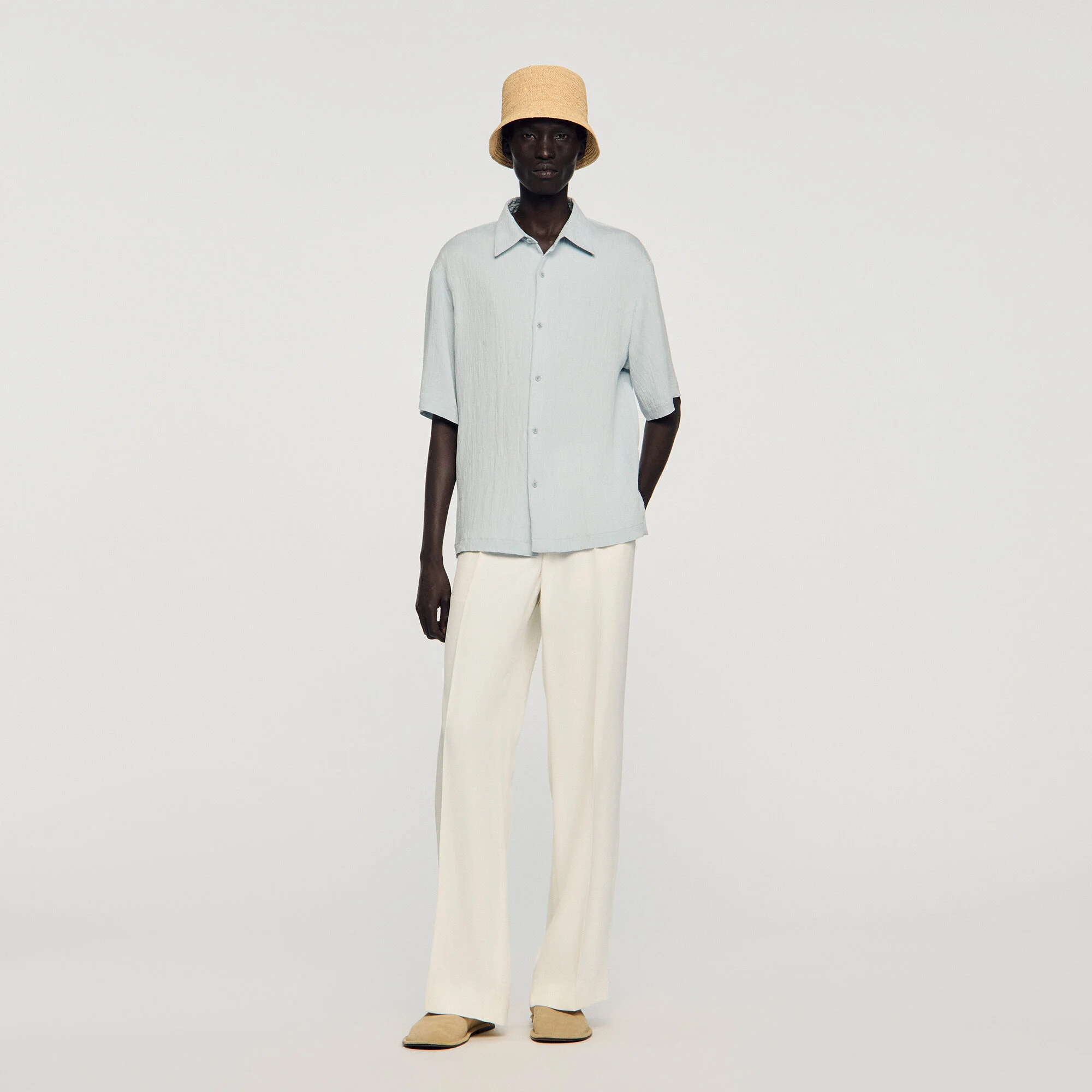 Chemise effet plissé à col requin