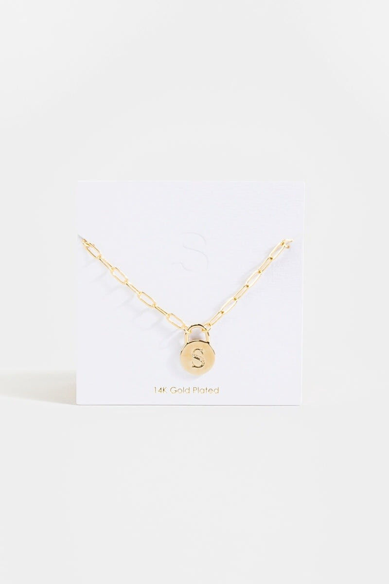 Initial Curb Chain Pendant Necklace Gold