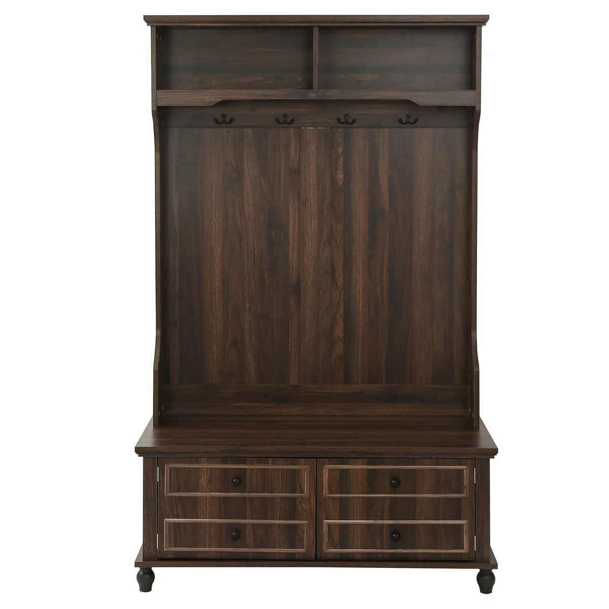 Hall Tree with 4 Hooks,Coat Hanger,Storage Bench