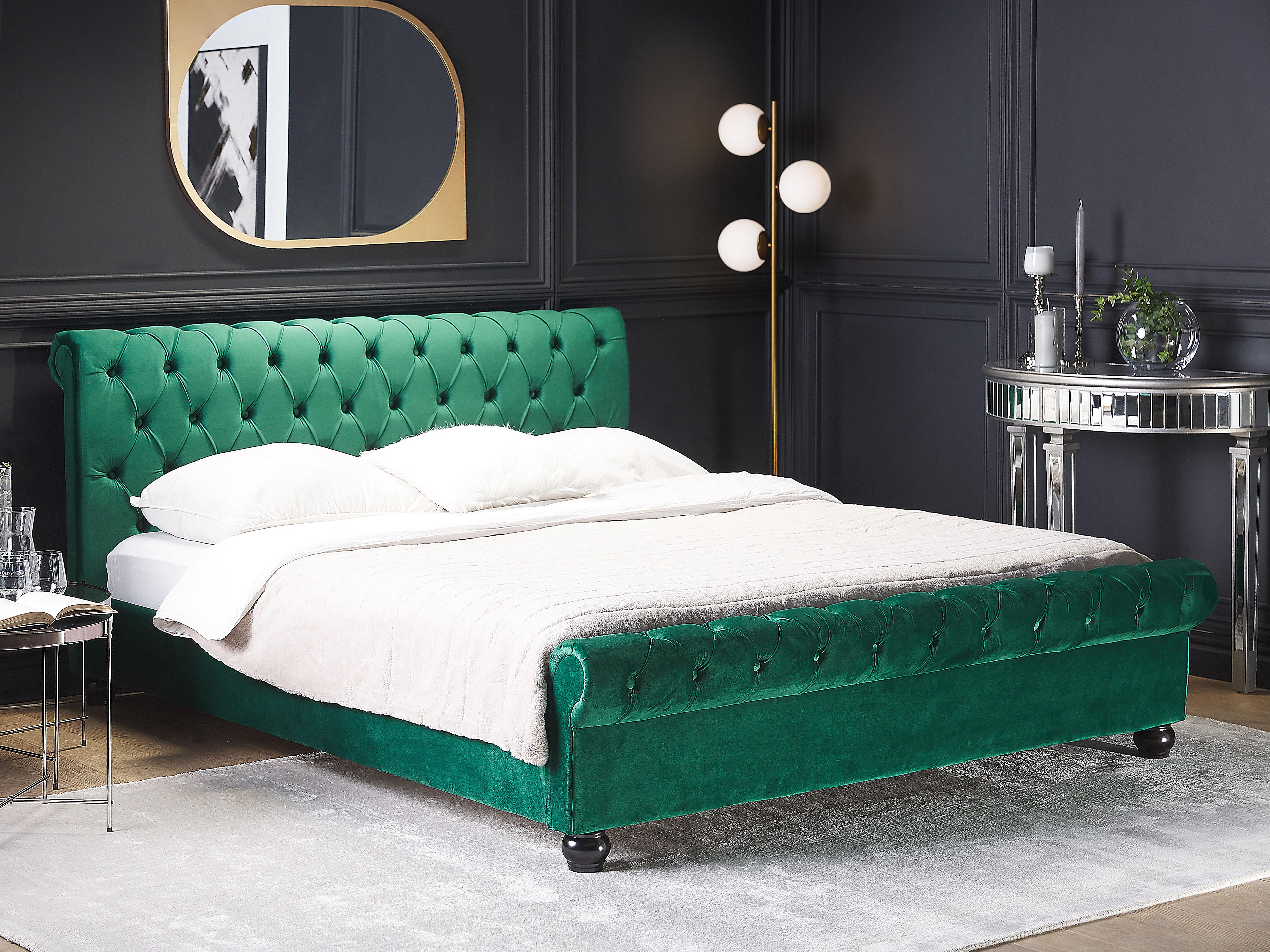 Bed Velvet AVALLON 160 x 200 cm (EU King Size) Emerald Green