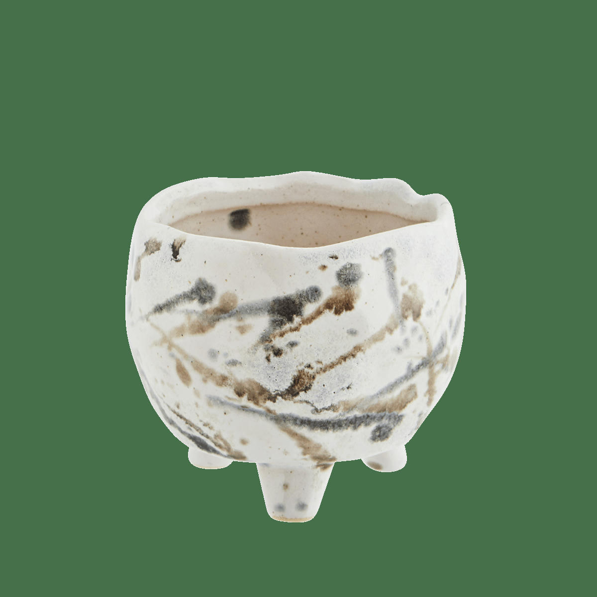 - Cache-Pot en grès blanc cassé taupe gris D12cm