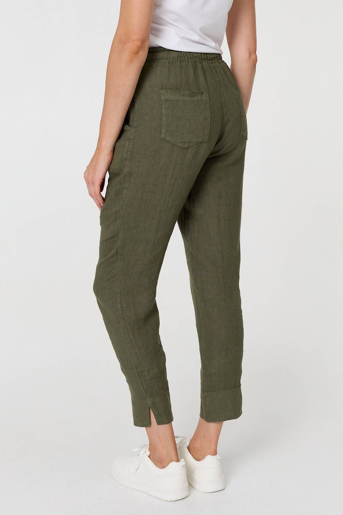 Izabel London Tie Front High Waist Slim Leg Trousers