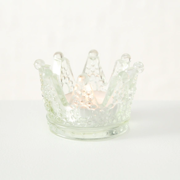 Teelichthalter »Crown«, Glas, silberfarben/transparent (milchig)