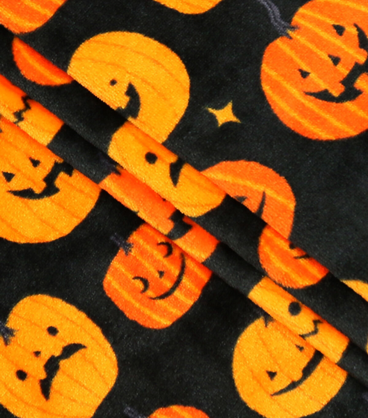 Orange Jack O Lantern Faces Sew Lush Fleece Fabric by POP!