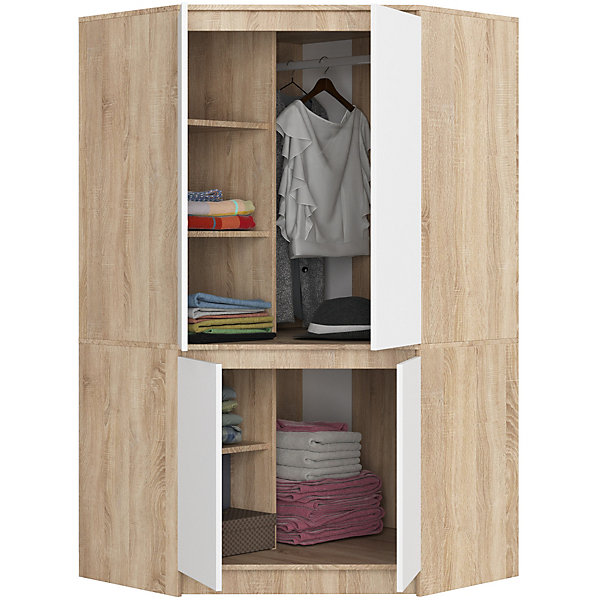 Armoire d'angle AKORD S100 Chêne Sonoma 100 cm 4 portes façade Blanche 6 étagères 100x50x180 cm