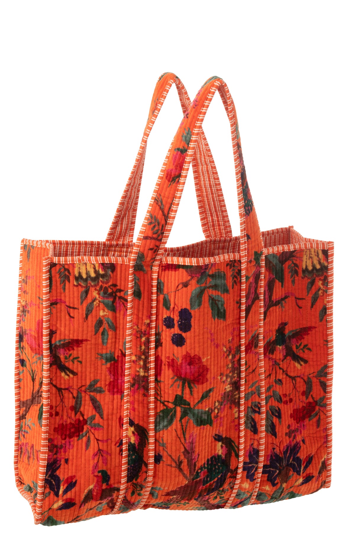 J-Line tas Vogels/Bloemen - katoen/fluweel - oranje