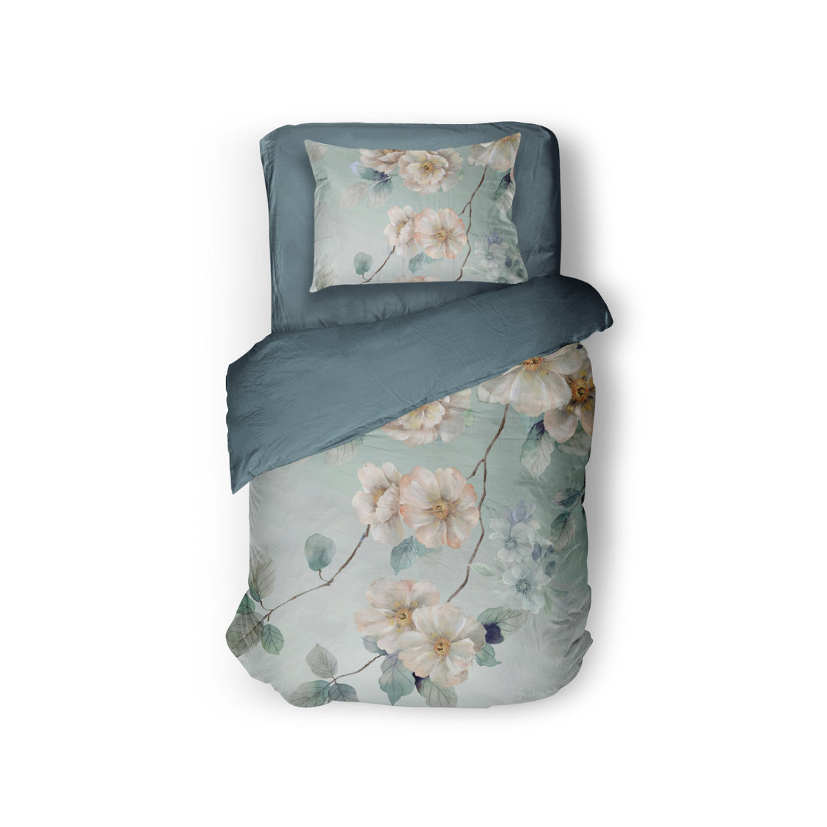 Eleganzzz Dekbedovertrek Micropercal Wildflower - light blue