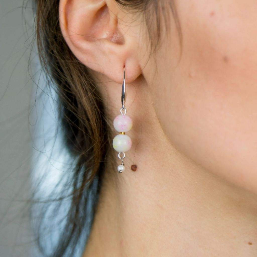 The Colourful Aura Colourful Orange Double Marble Pearl Earrings
