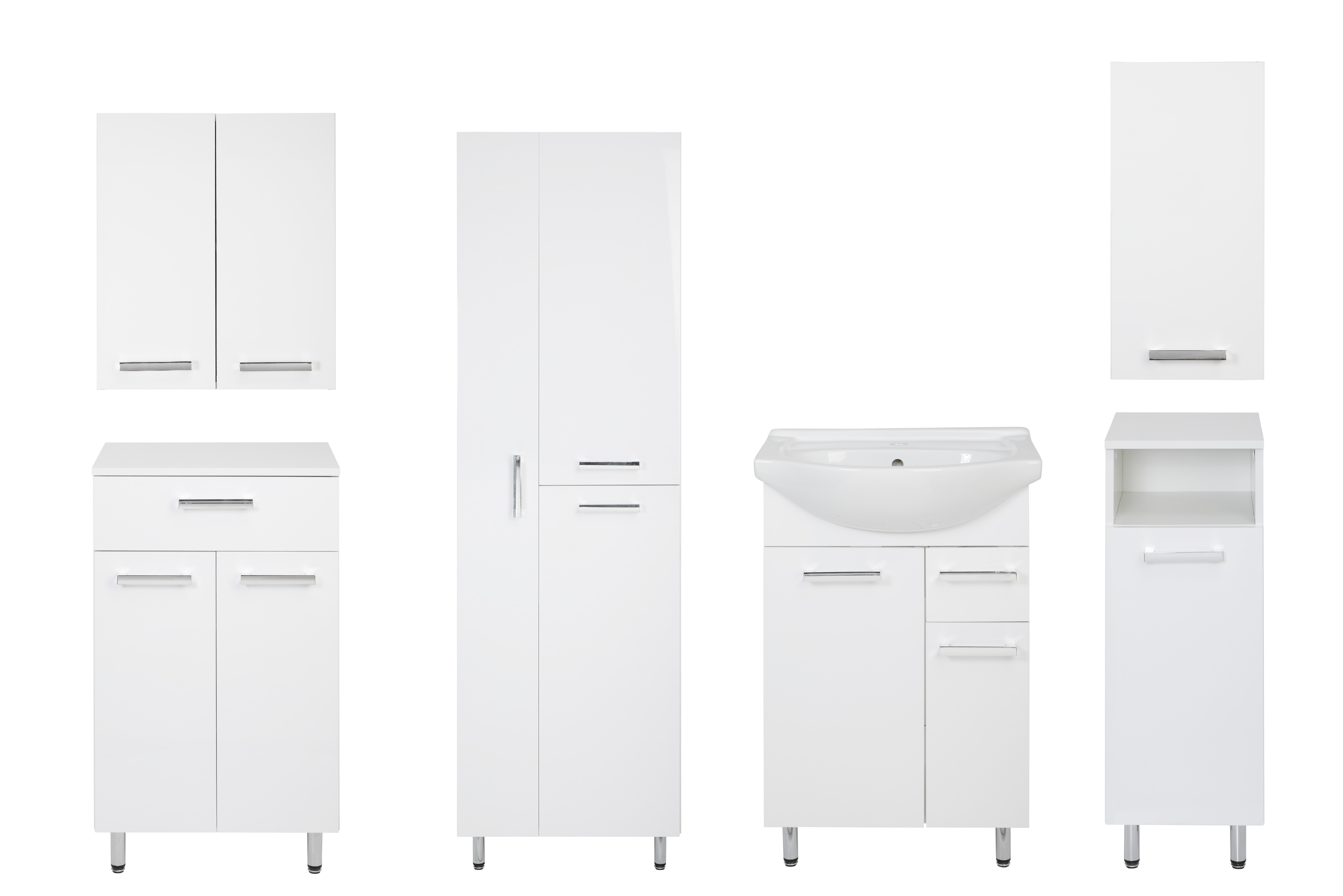 Biały Zestaw do Łazienki Stojący 55cm 7 Elementów Lupo
