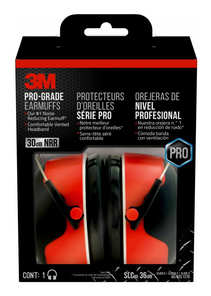 3M™ Pro-Grade NRR 30dB Earmuffs, Red/Black