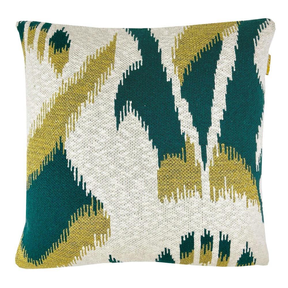 IKAT - Coussin ikat tricoté vert 50x50