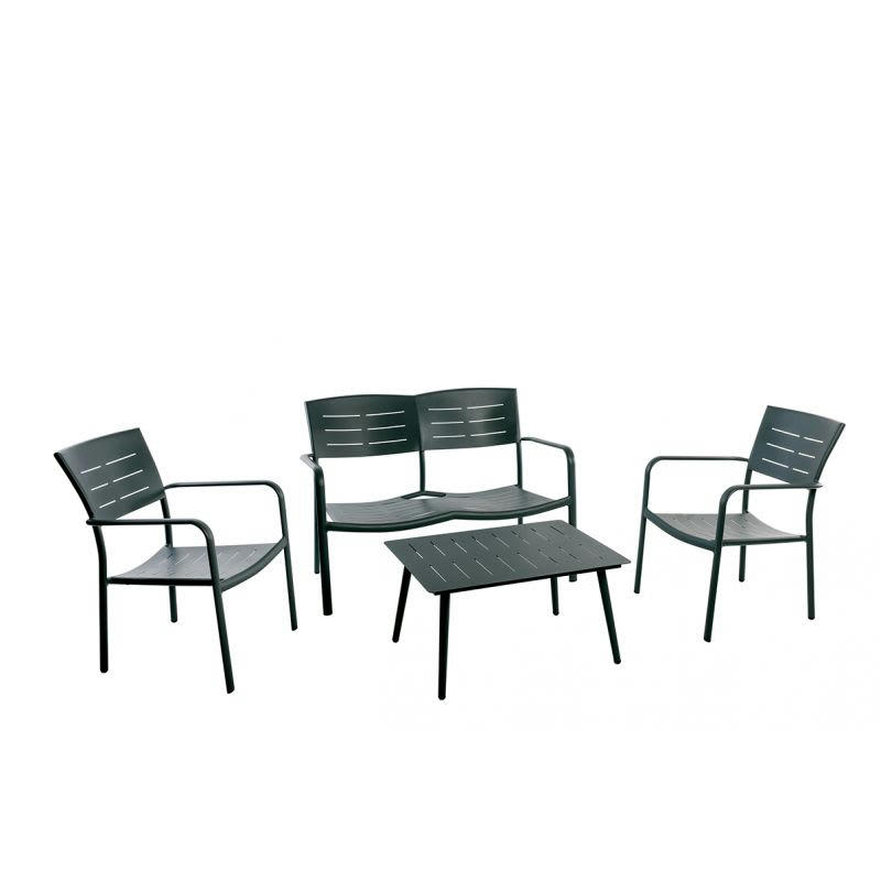 INARI - Salon de jardin 4 places en aluminium carbone