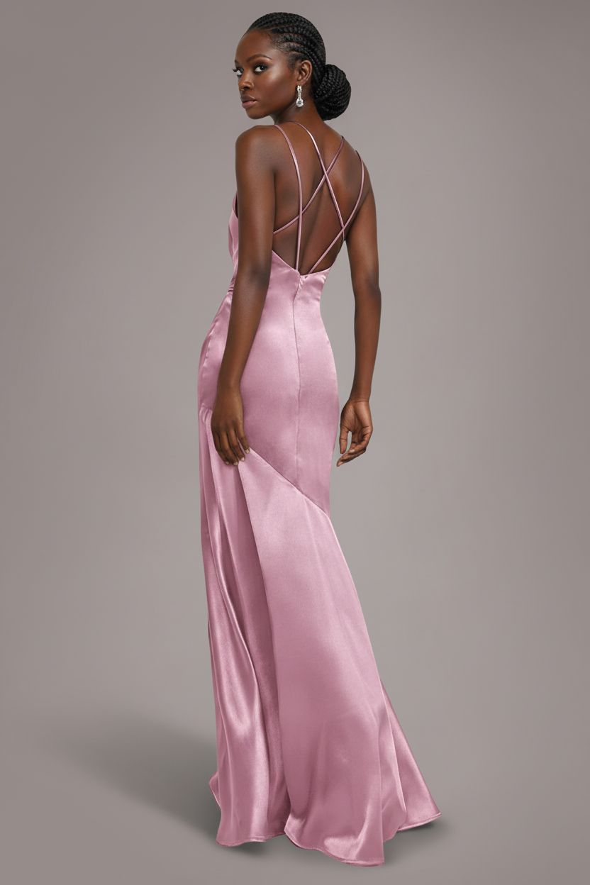 Goddiva Satin Cowl Neck With Strappy Back Maxi