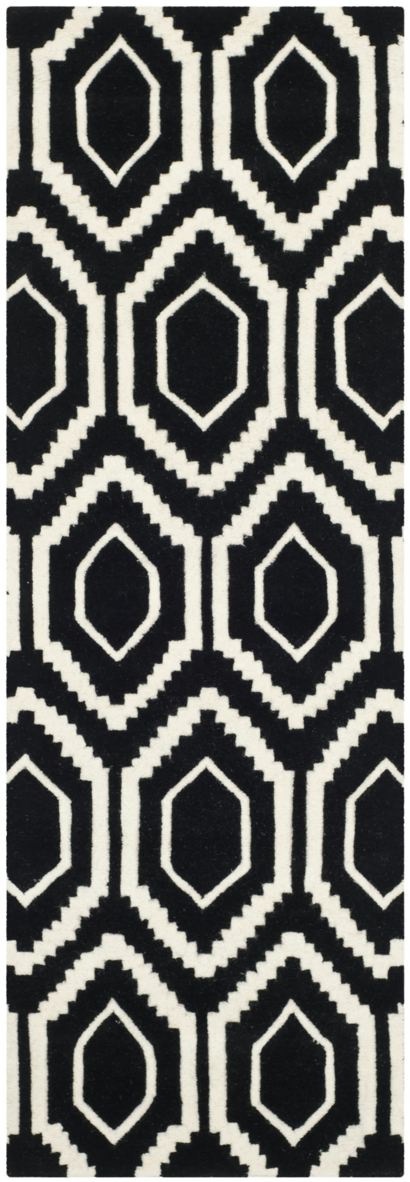 CHATHAM - Tapis de salon interieur en noir & ivoire, 69 x 213 cm