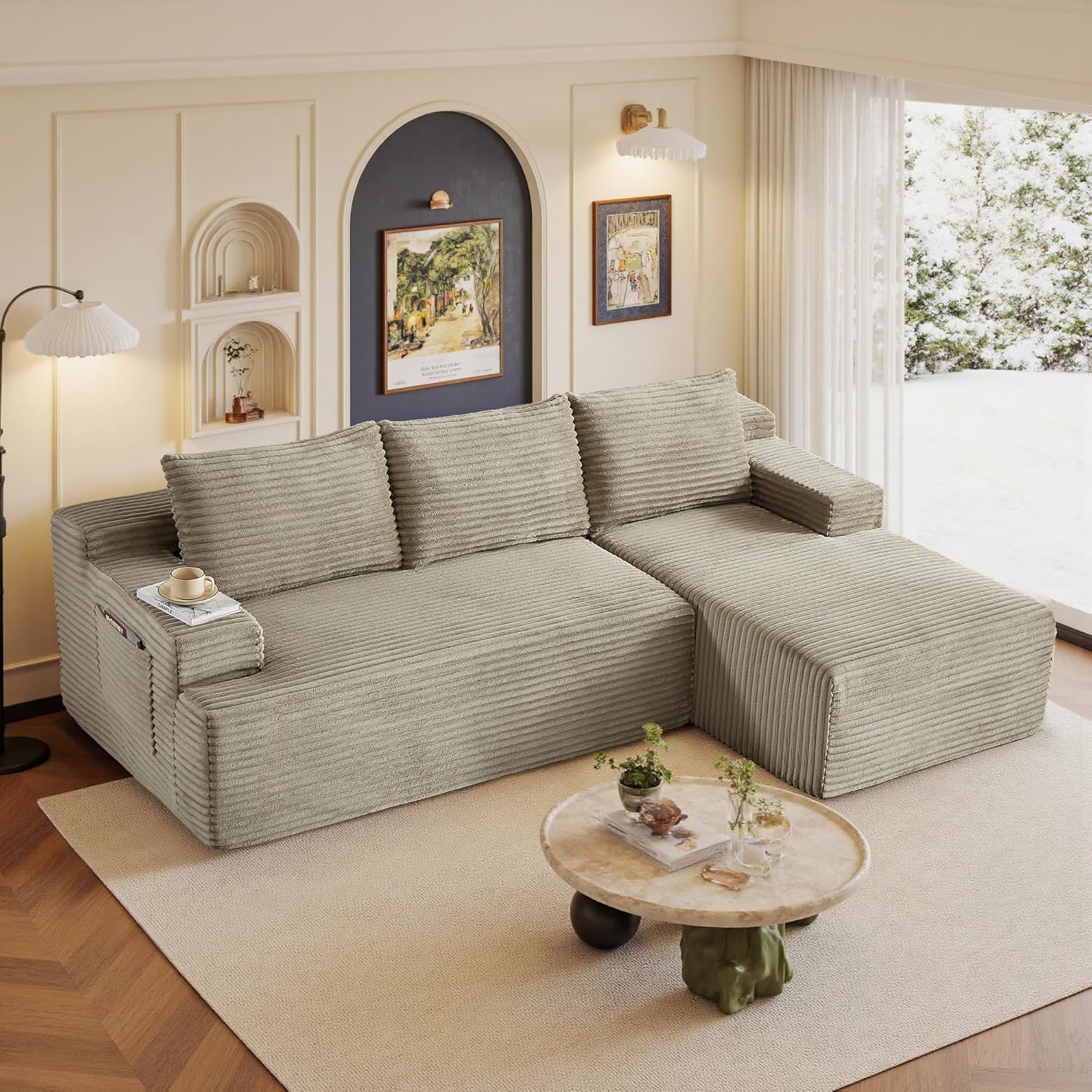 96 Sectional Couches for Living Room Cloud Couch Sofa with L-Shape Upholstered Boneless Couchs Modern Modular Sectional Couch with Chaise (Camel, 96 W+Right Facing Chaise+2Seaters)