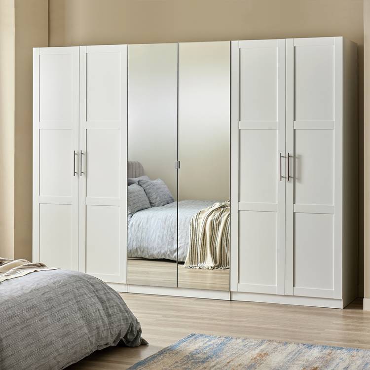 Habitat Munich Panelled 6 Door Mirror Wardrobe - White