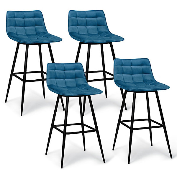 Lot de 4 tabourets de bar MADY en velours bleu