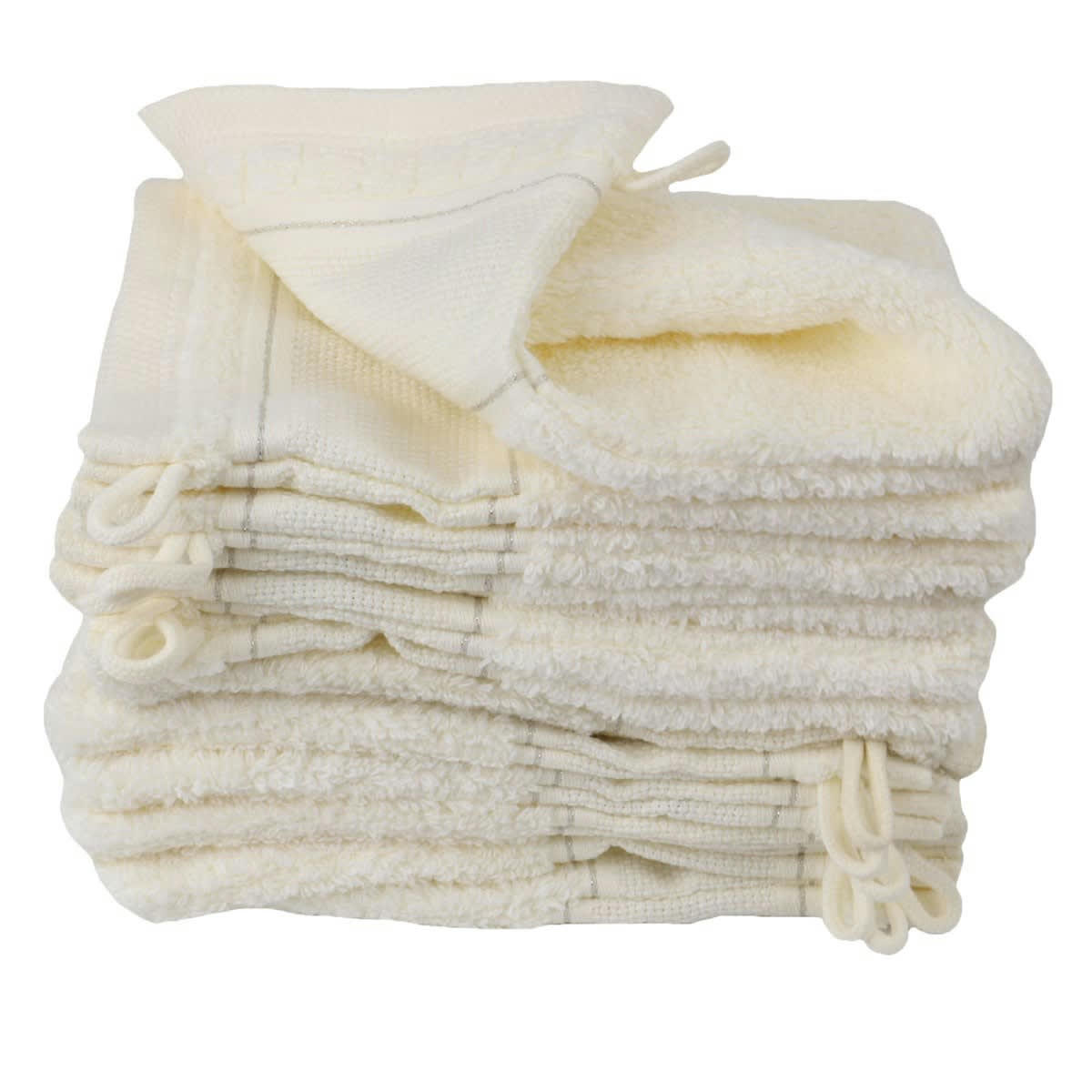PETUNIA - Lot de 12 gants de toilette en coton ecru