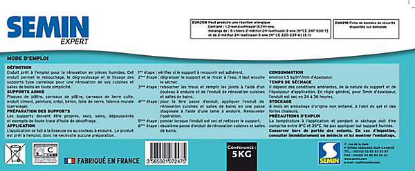 Enduit de rénovation cuisine et salle de bain Semin 5kg