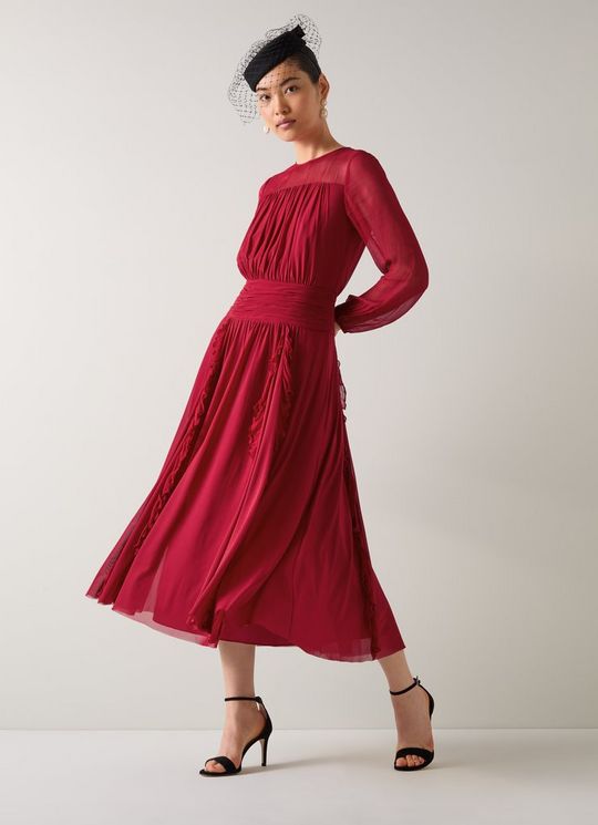 Uma Rio Red Crinkle Mesh Viscose Dress