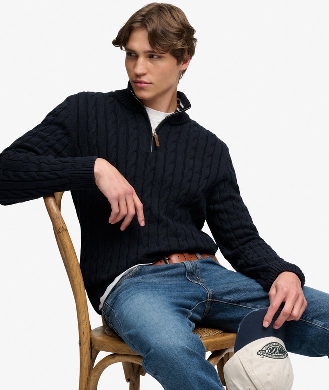 Organic Cotton Classic Cable Half-Zip Jumper