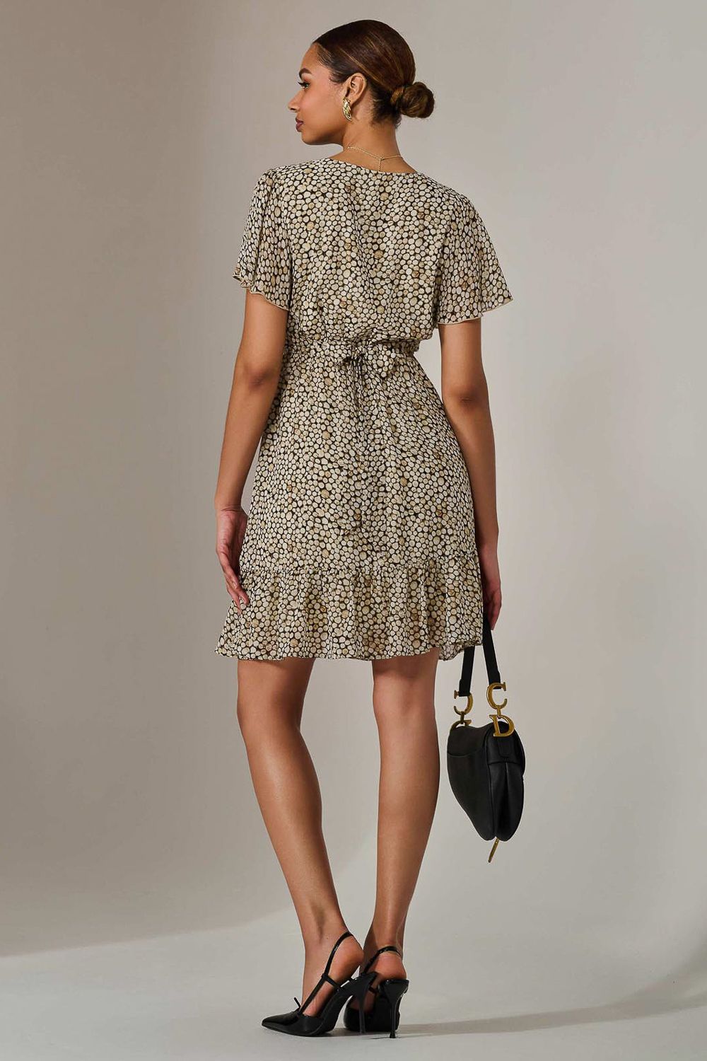 Jolie Moi Chiffon Short Sleeve Tie Waist Mini Dress