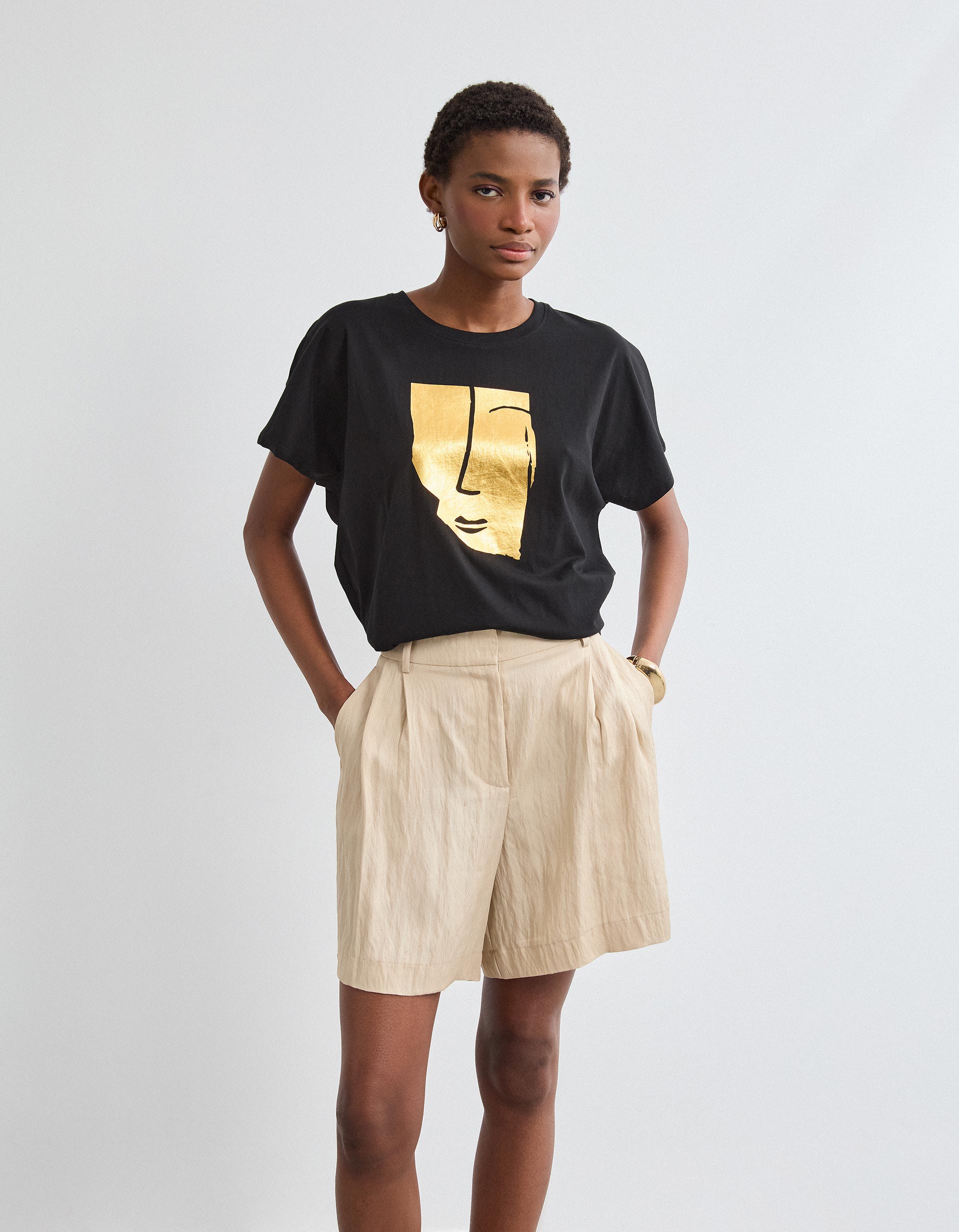 T-shirt Manga Curta, Mulher, Preto