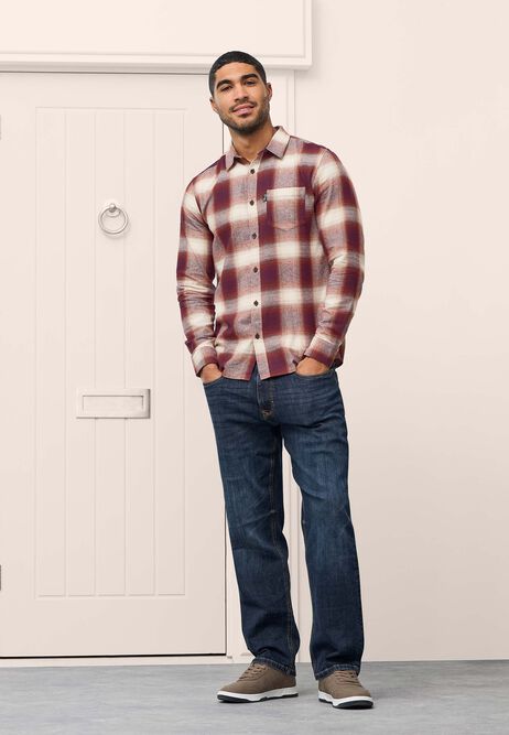 Mens Plum Flannel Check Long Sleeve Shirt