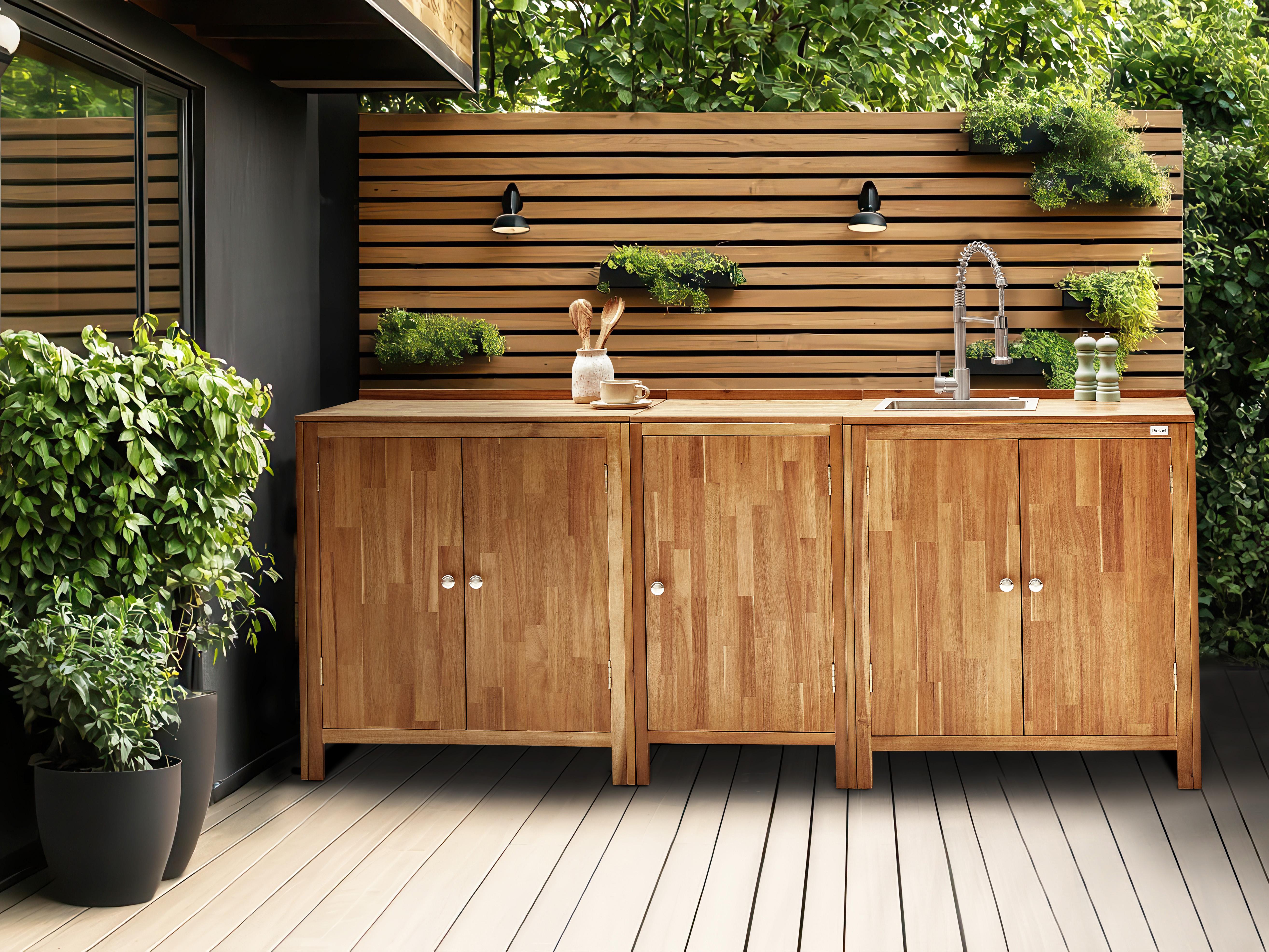 3 Piece Outdoor Kitchen Set with Sink VENOSA Acacia Wood Brown/ Silver