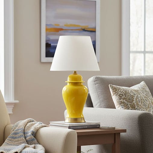 SOGA 4X Oval Ceramic Table Lamp with Gold Metal Base Desk Lamp Yellow