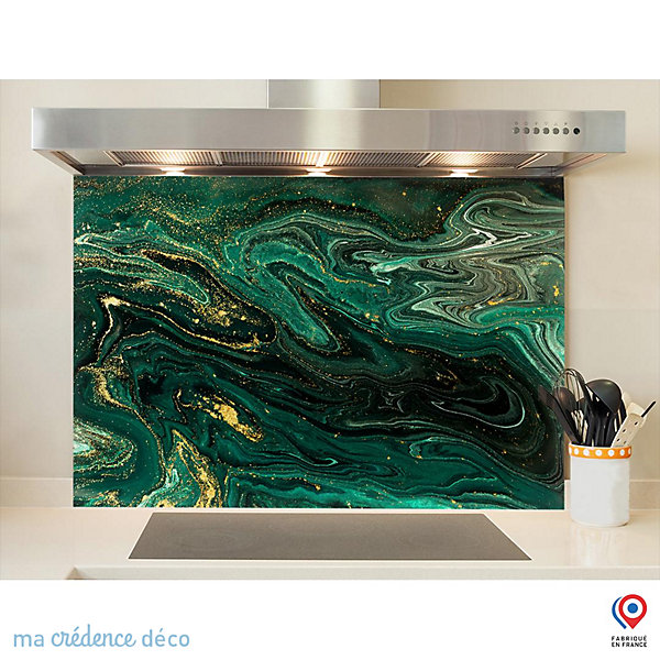 Crédence cuisine fond de hotte Marbre Verone Graphique - Verre trempé - L 90 cm x H 50 cm - MaCrédenceDéco
