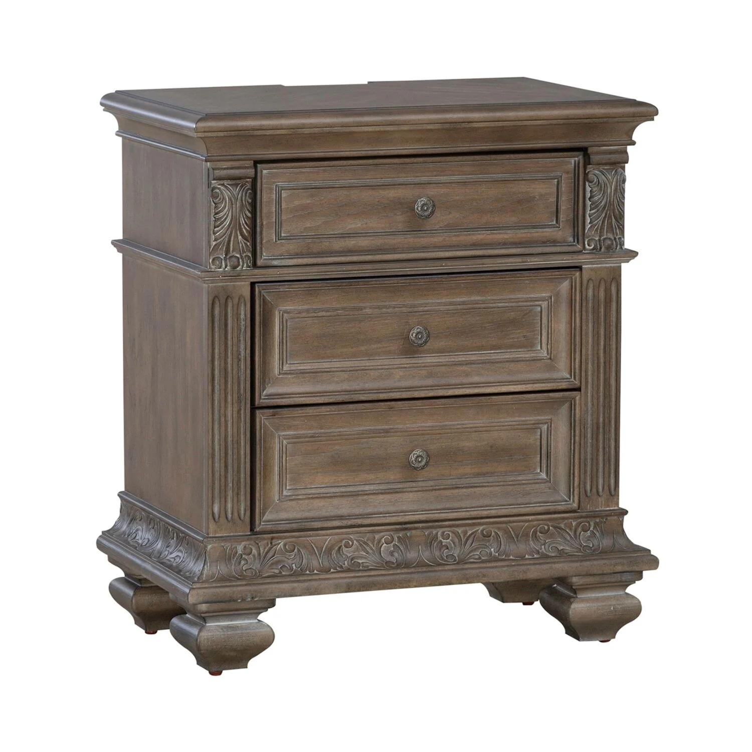 Carlisle Court Chestnut 3 Drawer Nightstand with Charging Station