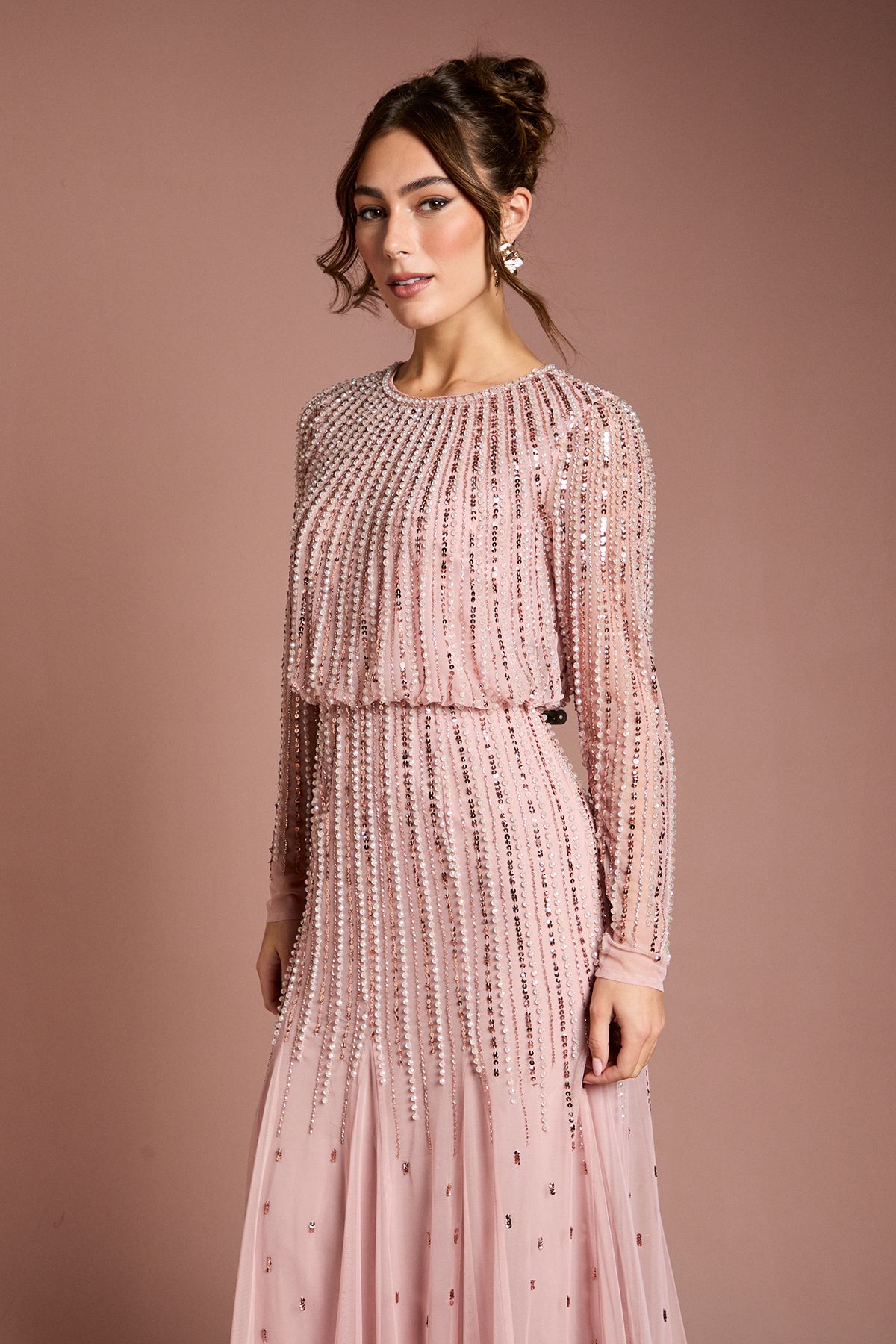 Coast Linear Sequin Embellished Long Sleeve Maxi Dress