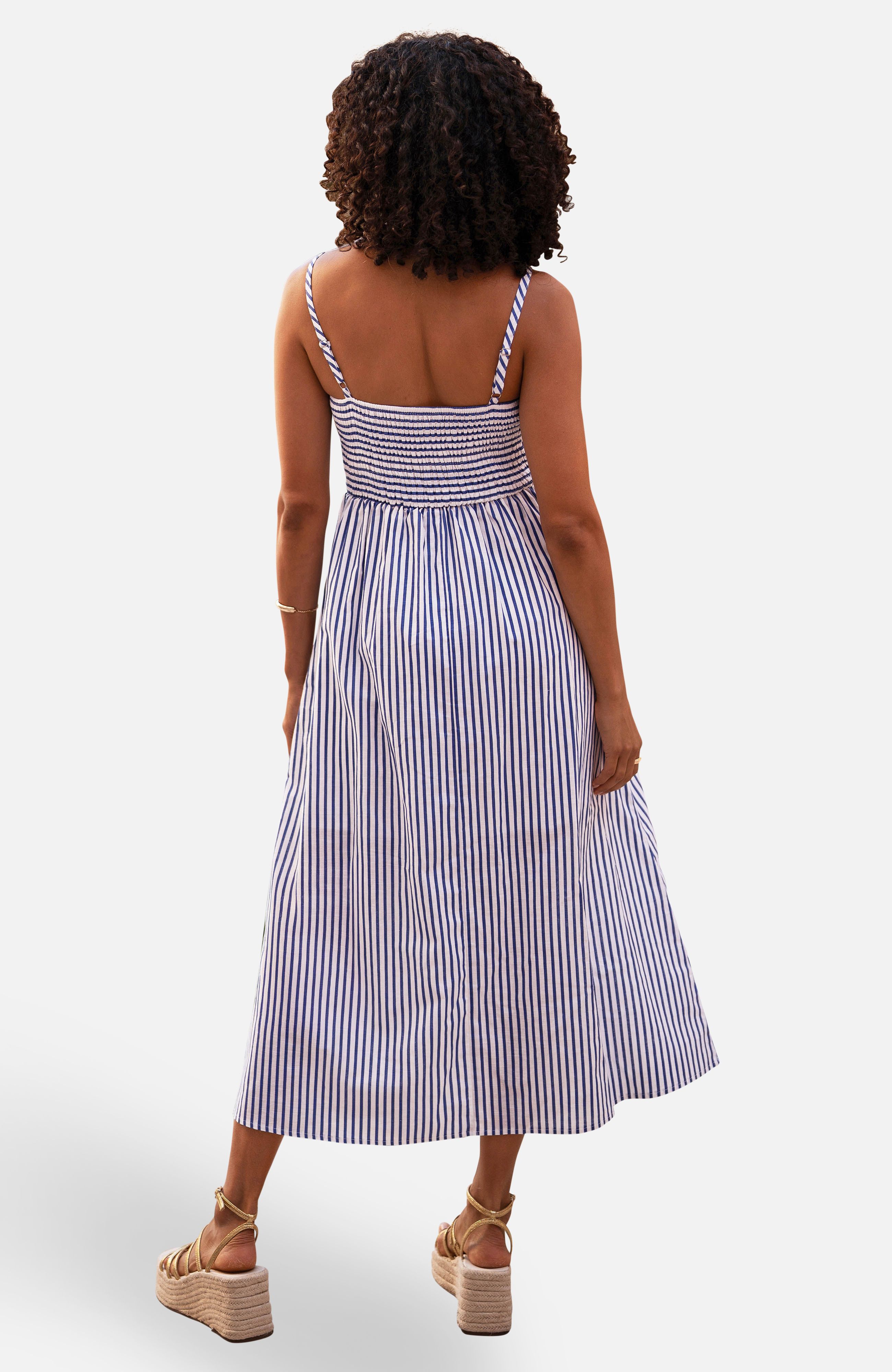 Yumi Blue Stripe Cotton Sun Dress With Ruched Back