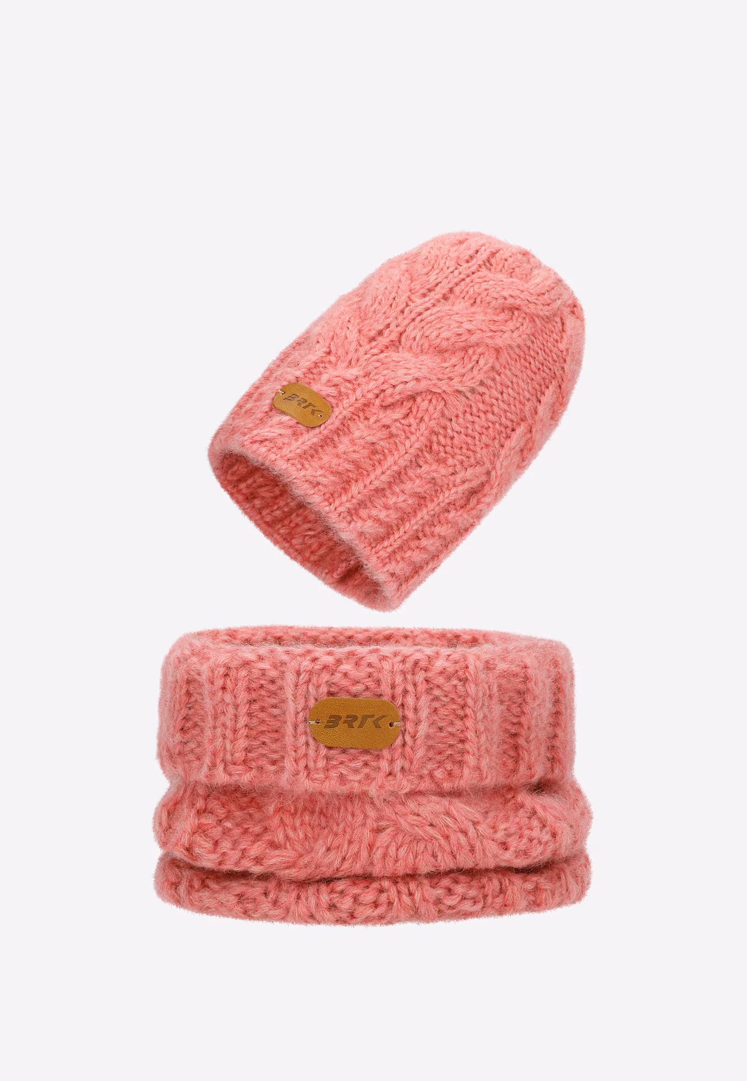 Zimowy zestaw dziewczęcy BARTEK z wełny merino 85604-85, różowa czapka   komin