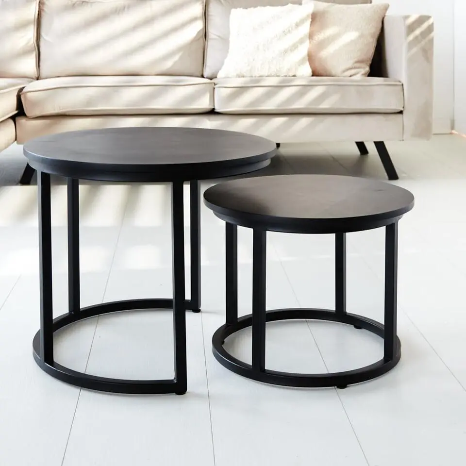 Industri?le salontafel set van 2 Rosa zwart - 54x54x44 cm - Mangohout - Zwart