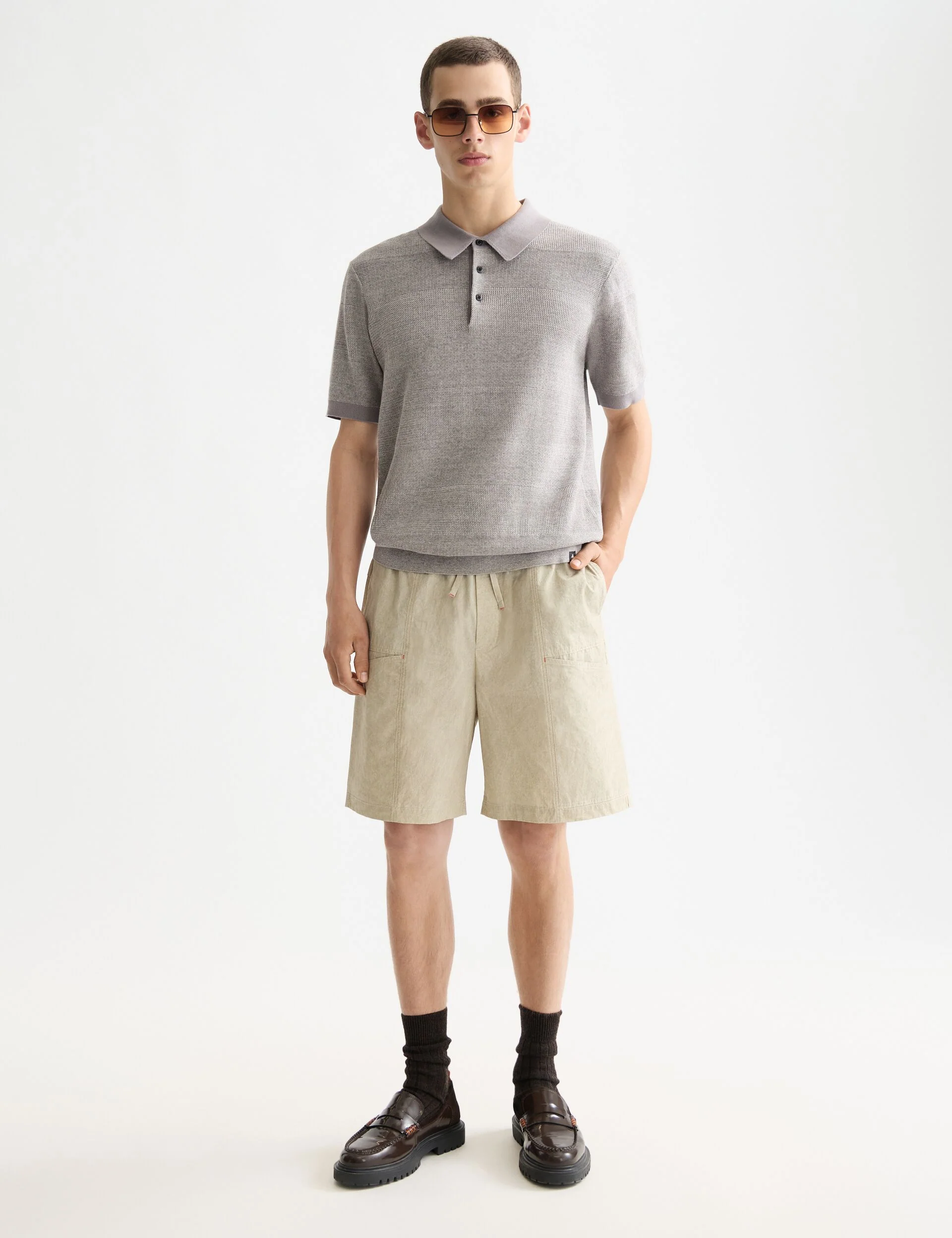Washed nylon-blend poplin wide fit cargo bermuda