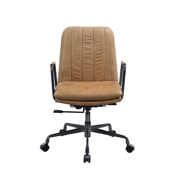 Vintage Industrial High-end Style Swivel & Adjustable Height Leather Executive Office Chair with Metal Base and Legs