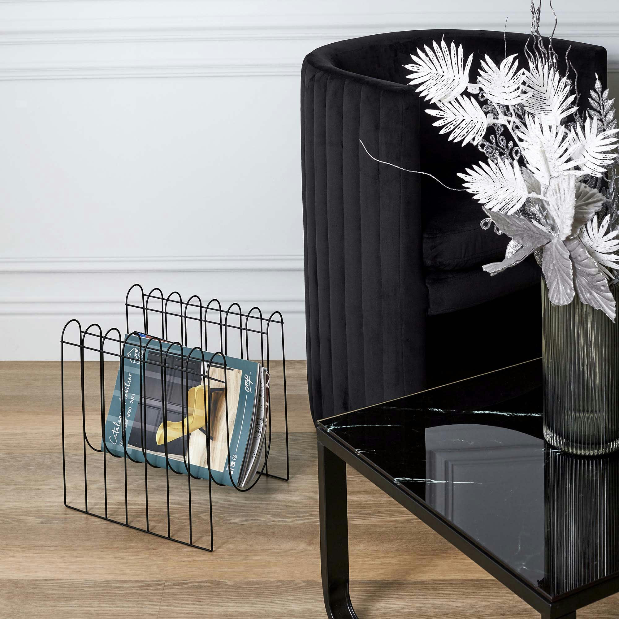 - Range magazines en métal filaire spirale noir