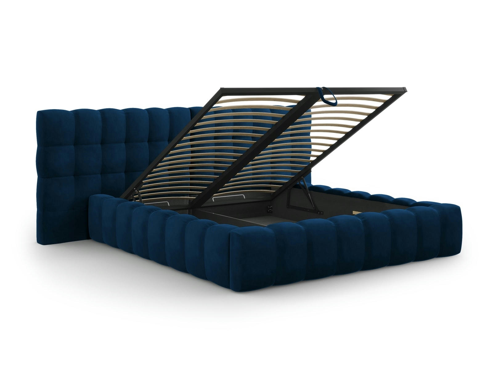 MAMAIA - Lit coffre en avec tête de lit double 180x200cm velours bleu roi