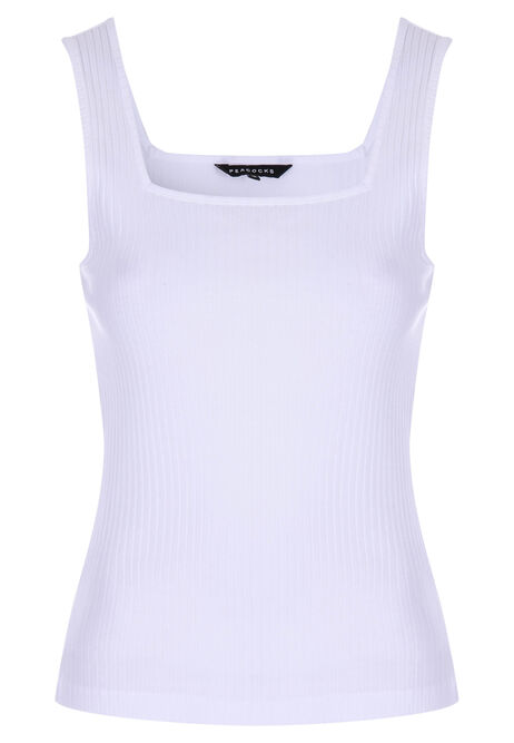 Womens White Ribbed Square Neckline Vest Top