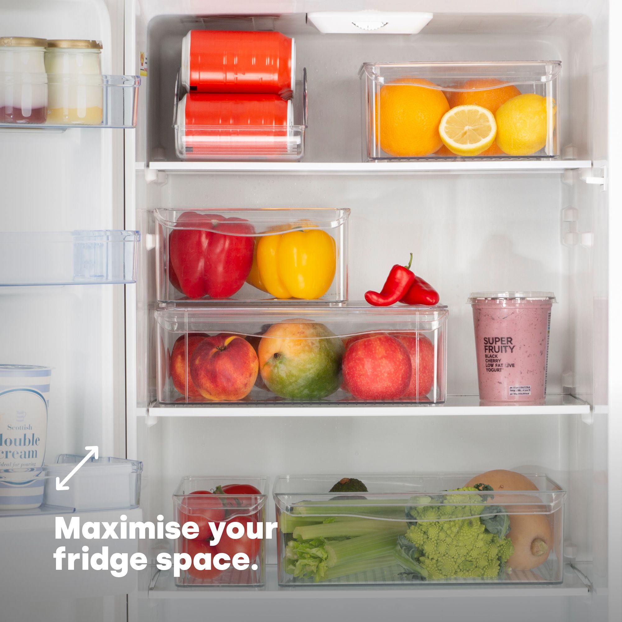 LIVIVO Large Clear Fridge Organisers - Set of 2