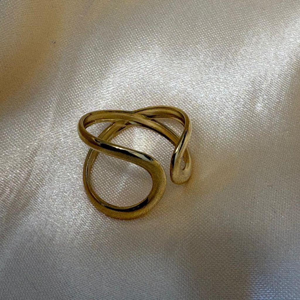 The Colourful Aura Abstract Infinity Swirl Adjustable Ring Minimalist Gold Open Band