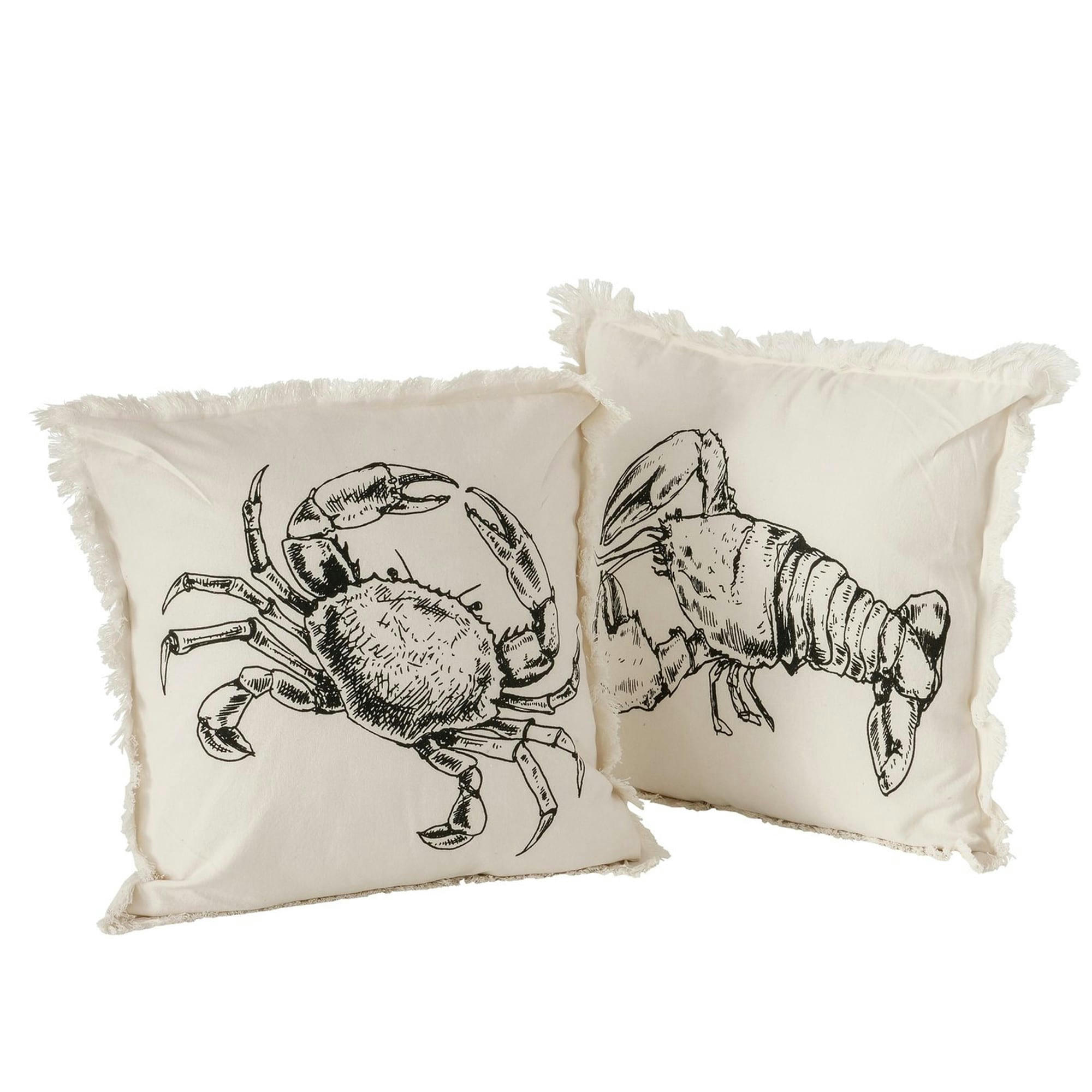 - Set de 2 coussins carrés à franges esprit bord de mer crabe et homard