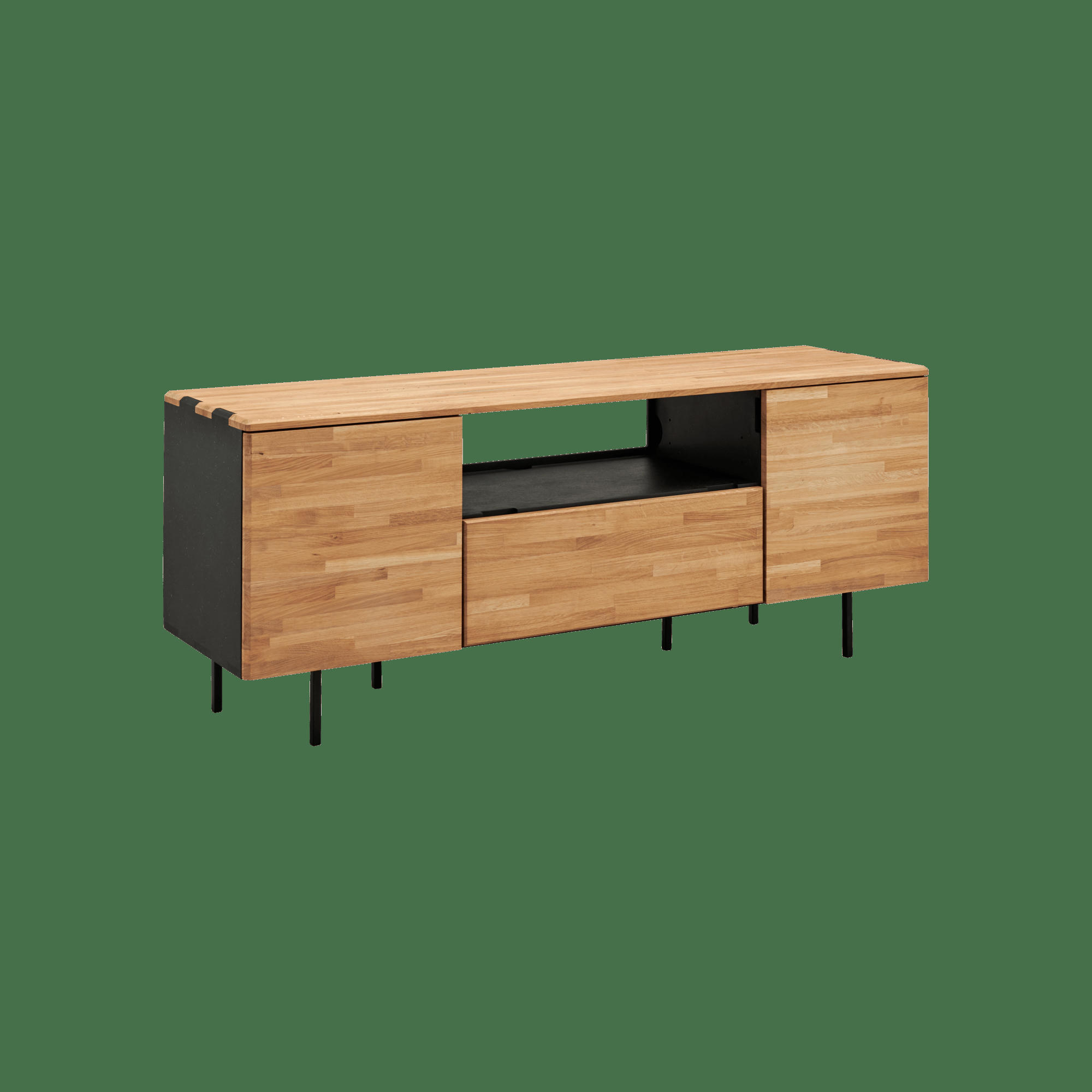 CELIA - Enfilade TV en chêne français et en Valchromat noir 150 cm