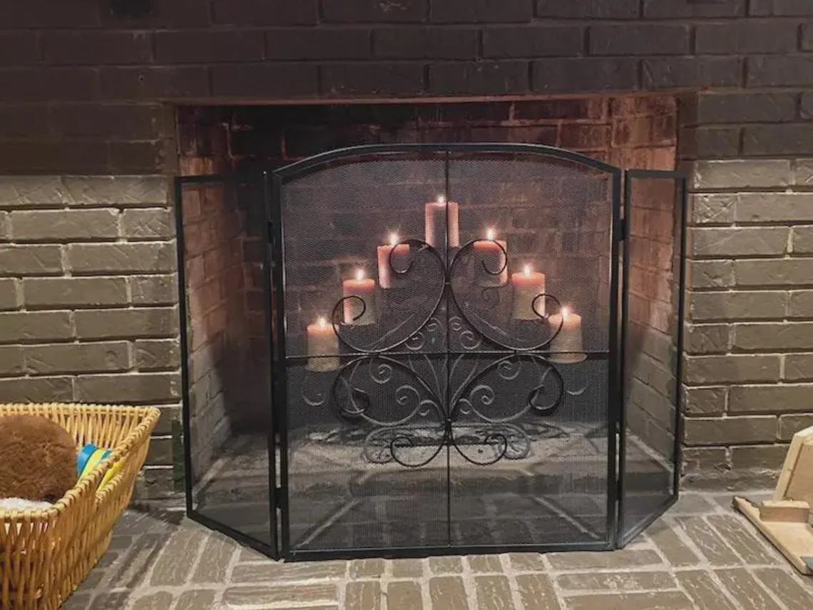 Wrought Iron 3 Panel Fireplace Screen Decorative Fire Spark Guard