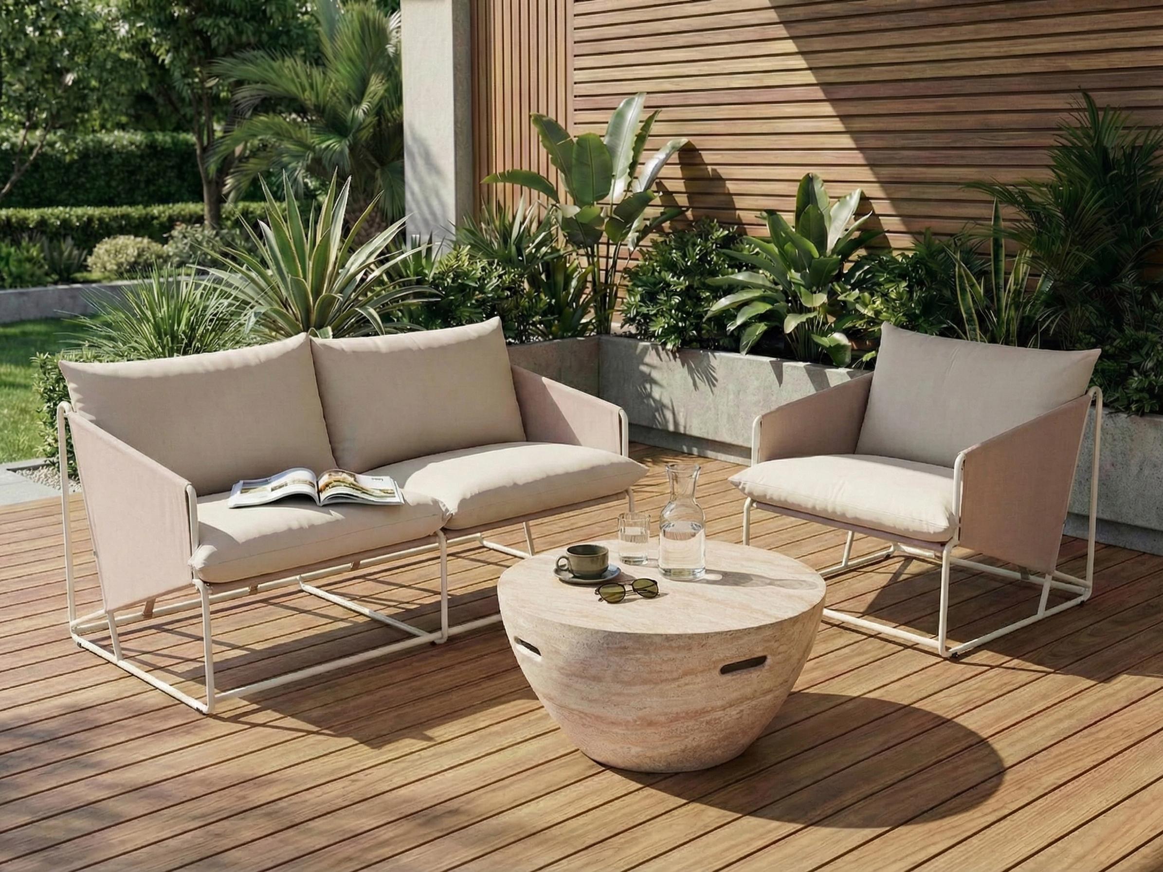 Garden Sofa Set 3 Seater PONTE Metal Light Beige